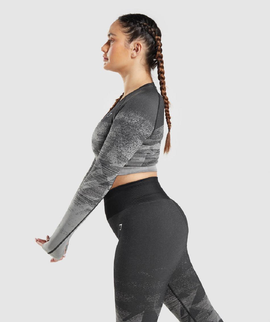 Przycięte Topy Damskie Gymshark Adapt Ombre Czarne | PL 2601HAP